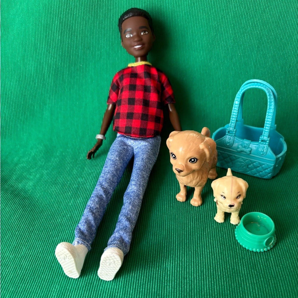 Barbie It Takes Two Twin (African boy brother doll ) Dogs & Accessories lot 
9”